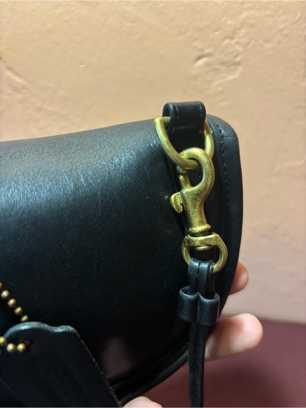 Coach USA Made Vintage Black Leather Crossbody Belt Saddle Purse Brass Hardware - Picture 11 of 16